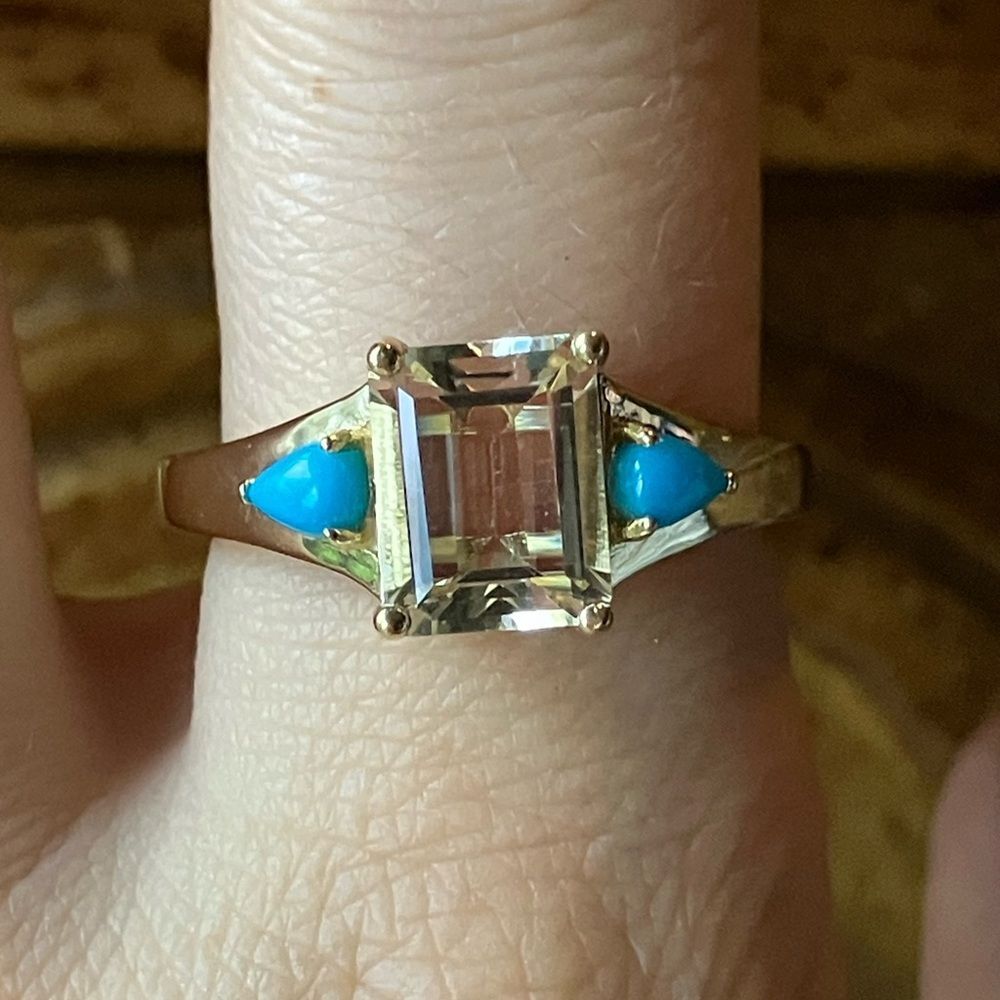 Yellow Labradorite Sleeping Beauty Turquoise Sterling Silver Ring 8.75